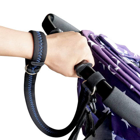 Baby Stroller Wheelchair Safety Wrist Strap or Large Dog Leash, Second Layer Security for Retractable Dog Leash, Black with Blue Stitching...