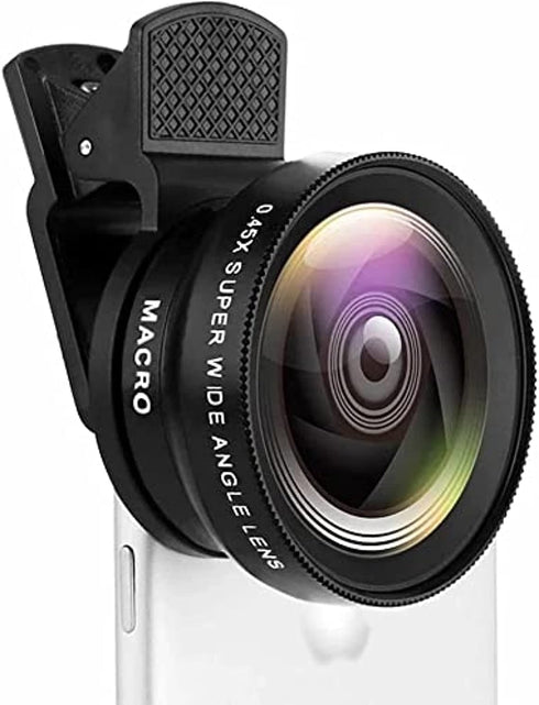 Mobile Phone Wide-Angle Lens 0.45X Mobile Phone Camera Lens Kit Macro Lens 12.5X Universal for iPhone Android Phone/Samsung/OnePlus and Most Smart...