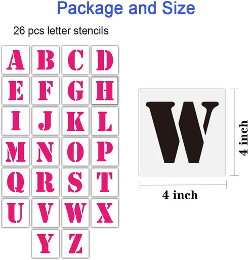 BTORER 4inch Letter Stencils Symbol Alphabet Craft Templates, 26Pcs Reusable Plastic Letter Decoration Art Templates Interlocking Stencil Kit for ...
