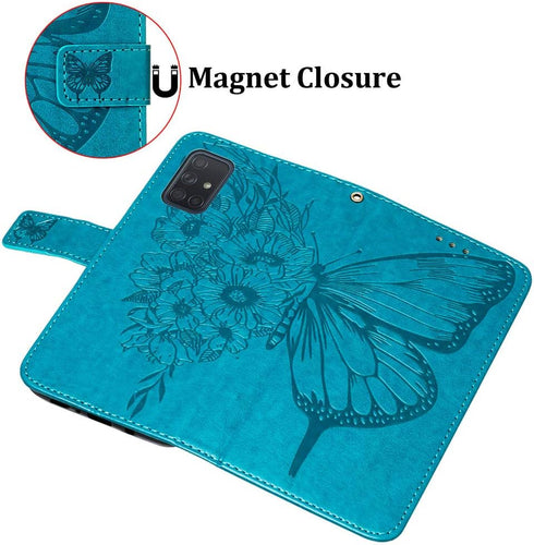 for Samsung Galaxy A51 Case Wallet, Butterfly Floral Embossed, Wrist Strap, Card Holder Slots, Stand Leather Protective Flip Phone Cover (Non 5G V...