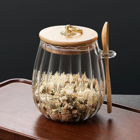 Sugar Container with Bamboo Lid and Spoon,21 oz Sugar Bowl Glass Jar for Coffee Bar Accessories Coffee Canister Kitchen Decor Housewarming Christm...