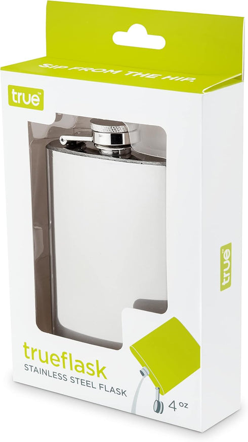 True 4 oz Stainless Steel Flask, Compact and Durable Hip Flask with Twist-and-Lift Lid, Drinking Flasks for Vodka Whiskey Tequila Rum Cocktails, T...