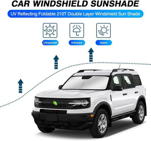 KUST Windshield Sun Shade for 2021-2025 2026 Ford Bronco Sport Accessories Window Custom Fit Sunshade Sun Visor Protector Foldable Blocks UV Rays ...