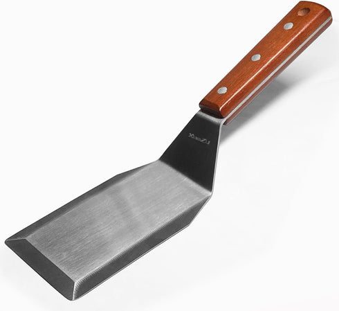 Professional Metal Spatula for Cast Iron Skillets and Flat Top Grills, Full Tang Wooden Handle, Stainless Steel Blade, Smash Burger Spatula Turner...