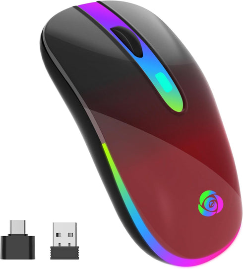 HOTLIFE Bluetooth Wireless Mouse, LED Rechargeable Slient Mouse with Dual Modes (Bluetooth 5.1+ USB C) 2.4GHz Computer Wireless Mouse for Laptop, ...