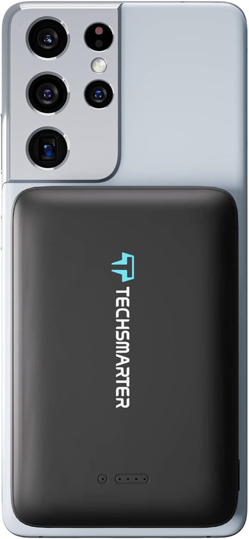 TECHSMARTER Wireless Portable Charger Power Bank with Anti-Slip Suction Cups, 8000mAh 18W USB-C Battery Pack, for Samsung S24, S23, S22, S21, S20,...