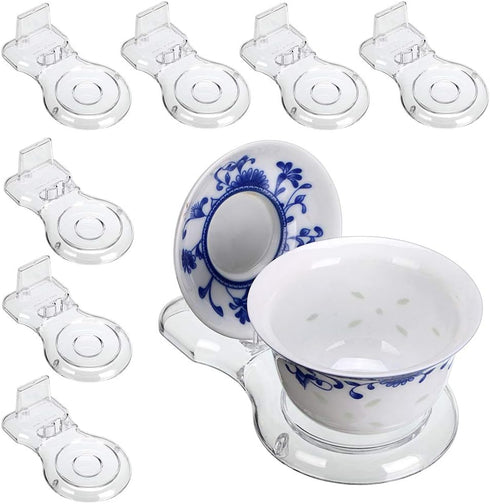 Hipiwe Acrylic Tea Cup Saucer Display Stands Clear Dinnerware Display Easel Stand Teacup Sets Plate Holder,Pack of 8 (8pcs,Short Legs)...