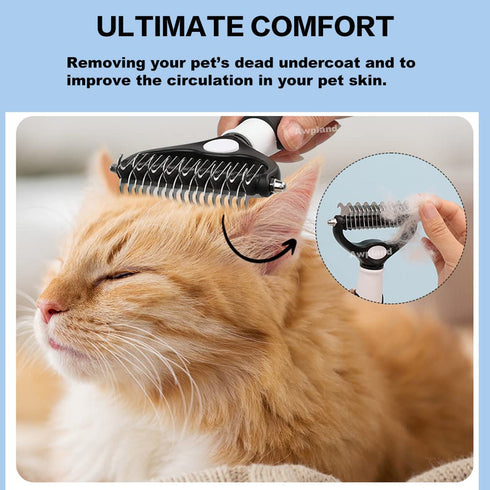 Penguin Dematting Comb for Dogs, Double Sided Shedding and Dematting Undercoat Cat Deshedding Brush with 17+9 Teeth, Cute Cat Matted Fur Remover A...