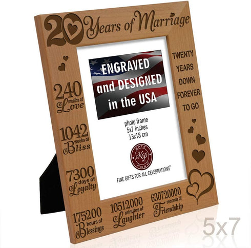 KATE POSH - 20 Years of Marriage, Our 20th Anniversary Engraved Natural Wood Picture Frame, Twenty Years Together, Wedding for Husband & Wife (5x7...