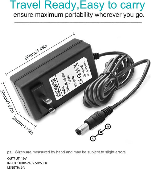 19V AC DC Charger Power Cord Compatible for Eufy RoboVac 11S 12 15C 25C 30C 35C, Pure Clean PUCRC 15 25 26B 90, Coredy Robotic R580 R650 R750 G800...