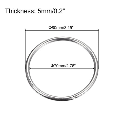 uxcell 304 Stainless Steel O Rings, 2pcs 80mm(3.15") Outer Dia. 5mm Thickness Multi-Purpose Metal Welded O-rings Round Rings for Hardware Luggage ...