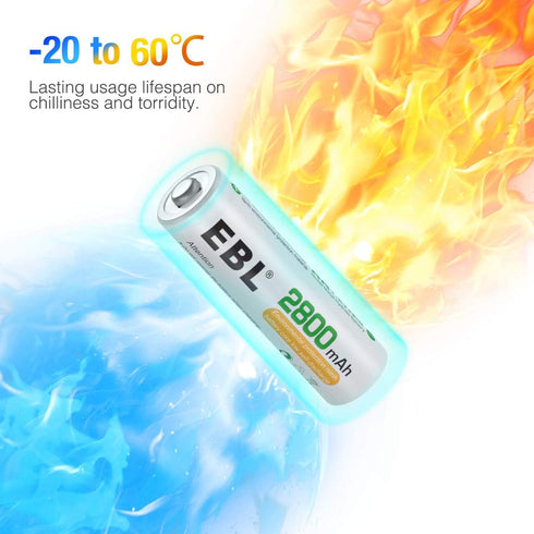 EBL AA Rechargeable Batteries,1.2V NiMH Double A Battery 2800mAh High Capacity Pre-Charged Long Lasting - 4 Pack...