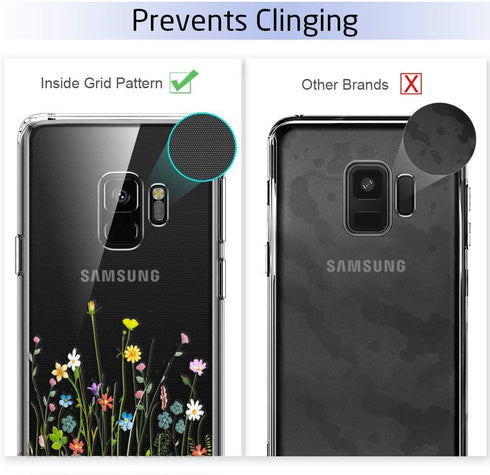 Unov Case Compatible with Galaxy S9 Case Clear with Design Soft TPU Shock Absorption Slim Embossed Floral Pattern Protective Back Cover (Flower Bo...