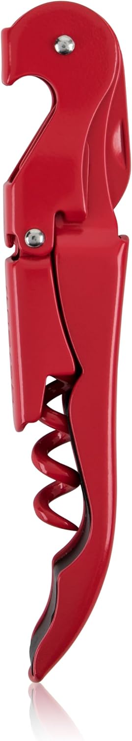 True Brands TrueTap Double Hinged Waiters Corkscrew, Top-notch Stainless Steel Opener with Foil Cutter Built to Last Wine Key Solid Red, Set of 1...
