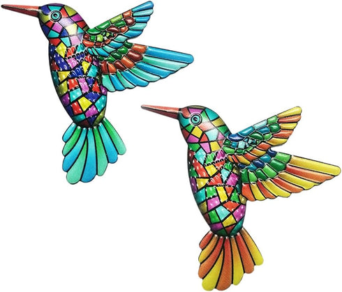 2Pcs Art Hummingbird Home Decor Wall Art Hanging Hardware Handicraft Pendant Metal Wall Art Decor Garden Decoration Orange Blue...