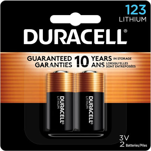Duracell CR123A 3V Lithium Battery, 2 Count Pack, 123 3 Volt High Power Lithium Battery, Long-Lasting for Home Safety and Security Devices, High-I...