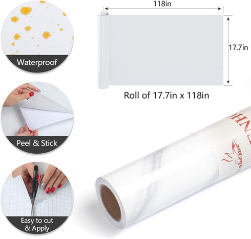 YENHOME White Marble Contact Paper for Countertops Self Adhesive Counter Top Covers Glossy Marble Countertop Peel and Stick Waterproof Decorative ...