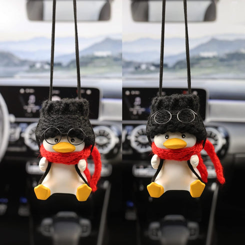 Car Hanging Ornament Swing Duck, Cute Duck Car Mirror Hanging Accessories, Hanging Swing Duck Car Pendant with Red Scarf...