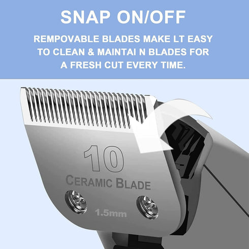 10 Blade Dog Grooming Clipper Replacement Blades Compatible with Andis Dog Clippers,Detachable Ceramic Blade & Stainless Steel Blade,Size-10, 1/16...