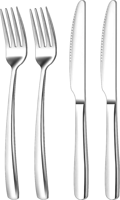 Flatware Set 4 Piece with 2 Dinner Forks Stainless Steel & 2 Dinner Knives,Silverware Set,Fork and Knife Set for Dessert Steak Butter Knives,Table...