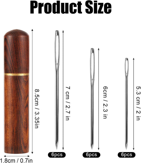 18pcs Large Eye Sewing Needles, Stainless Steel Sharp Tapestry Needles Hand Knitting Needles Embroidery Hand Needles with Wooden Needle Case for C...