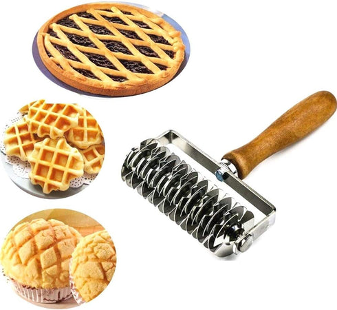 Hosmide Kitchen Baking Dough Cookie Pie Pizza Pastry Lattice Roller Cutter Baking Tool - Stainless Steel - Wood handle...
