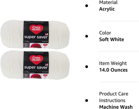 Bulk Buy: Red Heart Super Saver (2-Pack) (Soft White, 7 oz Each Skein)...