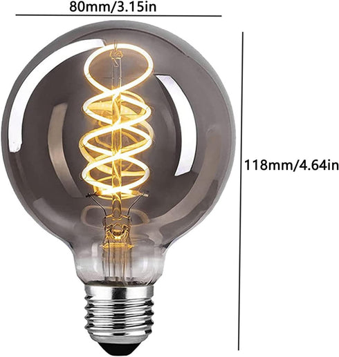 Lxcom Lighting LED Decorative Edison Bulb 6W G25/G80 Globe Light Bulbs 60W Equivalent Warm White 2700K E26 Medium Base Smoke Grey Glass Filament B...