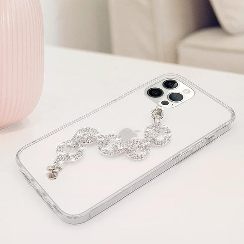 Bonitec Compatible with iPhone 12 Pro Max Case Clear Bracelet 3D Glitter Sparkle Bling Strap Luxury Shiny Crystal Rhinestone Diamond Silver Chain ...