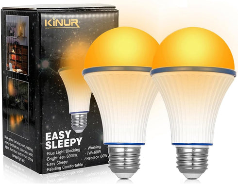 2 Pack LED Amber Light Bulbs,7W A19 1800K Warm Light Bulbs for Sleep Light Bulb,Blue Light Blocking Light Bulbs 60 Watt Equivalent for Healthy Sle...