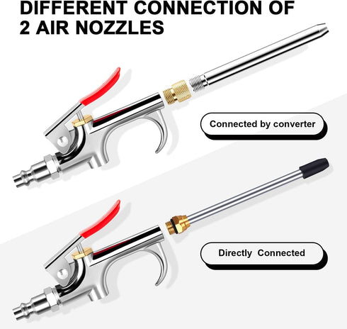 13 Pcs 2-Way Connection Air Nozzle Blow Gun Set, Air Nozzle Kit with 1/4 in Standard Quick Fitting and 8 Air Nozzles, Air Compressor Accessories f...