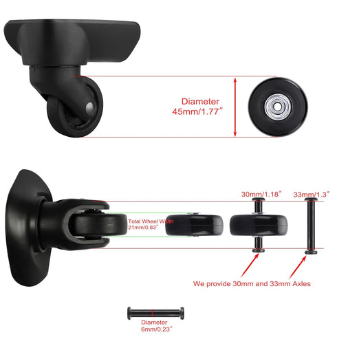 OwnMy 45mm x 18mm Luggage Wheels Replacements Set of 4 Mute Suitcase Replacement Wheels with Black Screws Axles Bearings, Rotatable Rubber Luggage...