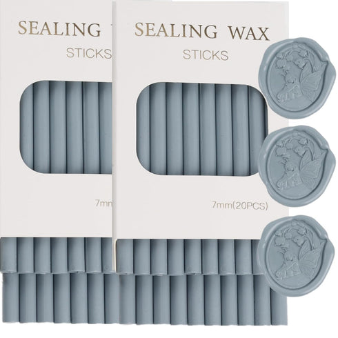 Dust Blue Wax Sealing Sticks, ONWINPOR 40Pcs Dusty Blue Sealing Wax Sticks with Glue Gun, Glue Gun Wax Seal Sticks Stamp Kit Great for Wedding Inv...