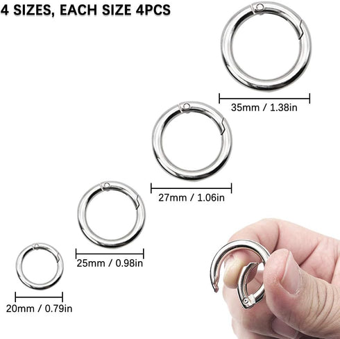 16PCS Spring O Ring Zinc Alloy Round Carabiner Snap Trigger Buckle DIY Clip 4 Styles for Key Chains Bag...