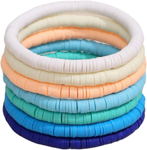 Surfer Clay Bead Bracelets Elastic Colorful Polymer Beaded Stackable Stretch Bracelet Bohemia Aesthetic Summer Beach Jewelry for Women...