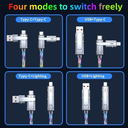 4 in 1 USB Charging Cable 2 Pack 3.3ft Light up USB-C Cable Multicolored RGB Starlights USB C to C Cable with EVA Case LED USB A to USB C Cable,fo...