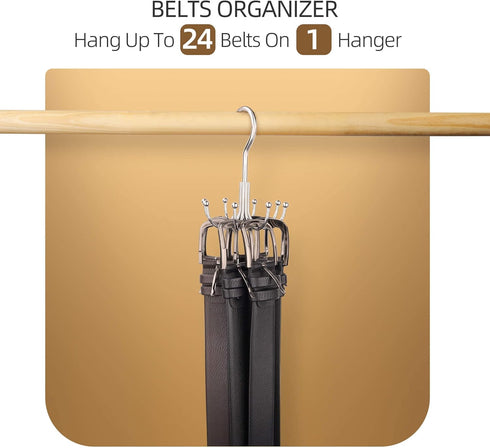 ZEDODIER Belt Hanger, 2 Pack Belt Rack Closet Accessories Organizer, Maximum 24 Storage Capacity, Hanging Holder Storage Hook for Belt, Bra, Tank ...