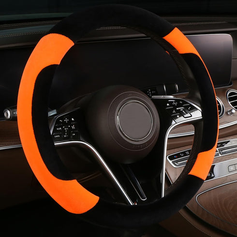 Steering Wheel Cover Deluxe Steering Wheel Protector for Cars MPV SUV Van Pickup Truck 14.5-15 inch (Black Orange)...
