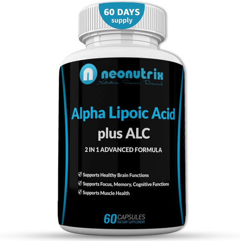 Alpha Lipoic Acid Plus Acetyl L-Carnitine Antioxidant Supplement ALA ALC for Healthy Brain Function & Muscle Strength, Focus, Memory & Cognitive F...