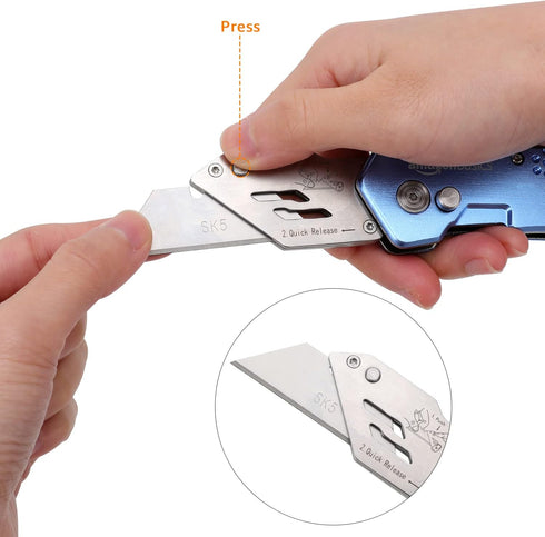 Amazon Basics Folding Utility Knife, Lightweight Aluminum Body with Holster, Light Blue...