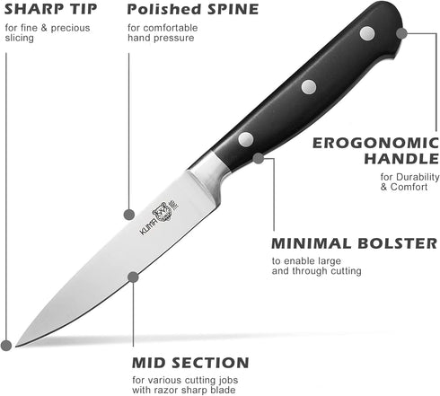 KUMA Paring Knife - 3.5 Inch Pro Bolster Japanese Profile Kitchen Knife For Detailing With Ease - Stainless Steel Vegetable & Fruit Knife With Erg...