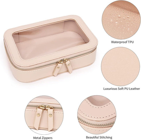 Clear Makeup Bag Travel Case Portable transparent Cosmetic Bag Case Clear Travel Toiletry Makeup Bag for Car with Zipper for Women (A/Pink-1, M)...
