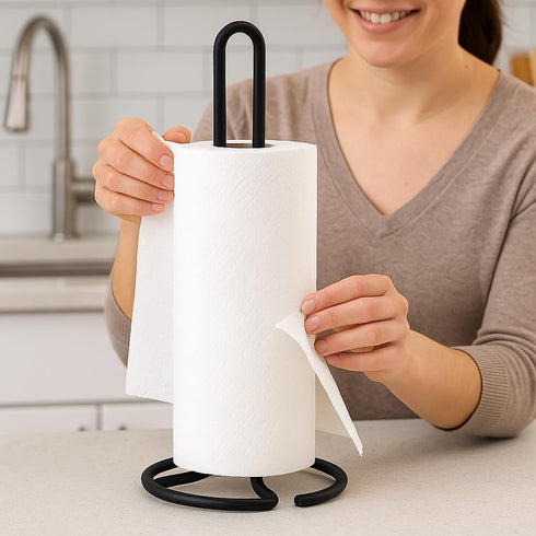 Creative Home Heavy Duty Iron Wire Paper Towel Holder Kitchen Towel Stand for Kitchen Countertop Dining Table, 4.8" Diam. x 11.8" H, Black Powder ...