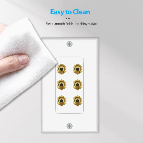 Banana Binding Post Two-Piece Coupler Inset Wall Plate for 4 Speakers Standard Single Gang White...