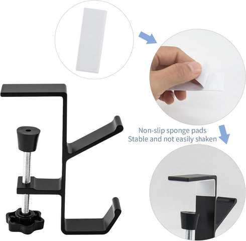Desk Mount Bag Holder Hook Clamp-On Backpack Hanger Portable Desk Mount Headphones Holder Reduce Desk Clutter for Table Desk, Under Counter (Black...