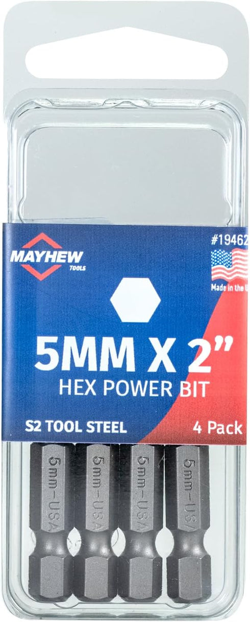 Mayhew Tools 19462-4 Metric Hex Power Bit, 5mm x 2", 4-Pack...