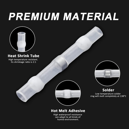 150 Pcs Solder Seal Wire Connectors 26-24 AWG White Heat Shrink Butt Connectors, Waterproof Insulated Electrical Splice Wire Terminals for Boat Tr...