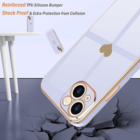 Teageo for iPhone 14 Plus Case for Women Girl Cute Love Heart Luxury Plating Soft Bling Back Cover Raised Full Camera Protection Bumper Silicone S...