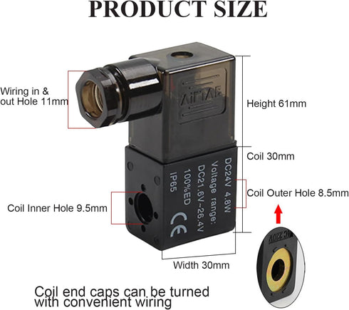 Fielect DC 24V Pneumatic Solenoid Valve Coil Electric Solenoid Air Valve Coil Solenoid Valve Replacement Parts, Solenoid Valve Plug Connector...