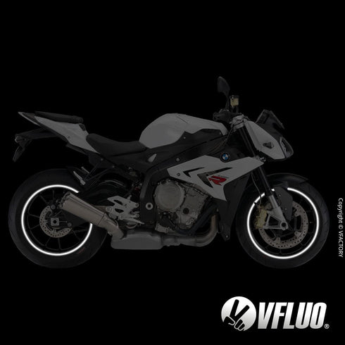 VFLUO - Motorcycle Reflective Wheel Stripes kit, 1 Wheel Rim Stickers Pack, 3M Technology™ - High lateral Visibility, Discreet and Design, Easy In...